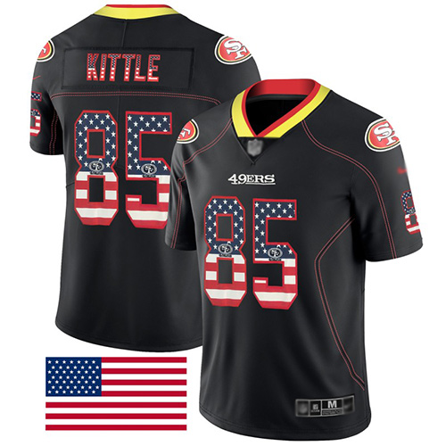 San Francisco 49ers Limited Black Men George Kittle NFL Jersey 85 Rush USA Flag